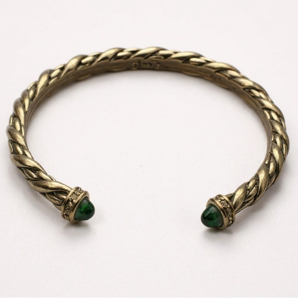 Twisted Cable Cuff Bracelet w/ Gemstone End Caps – Silver Tone Vintage